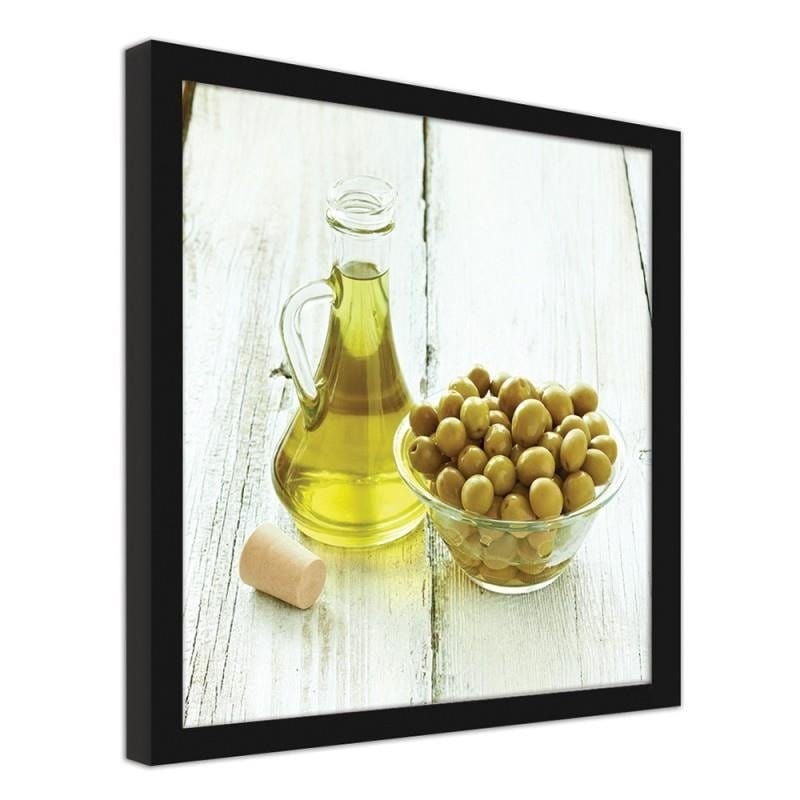 Glezna melnā rāmī - Olives in a bowl and oil Home Trends