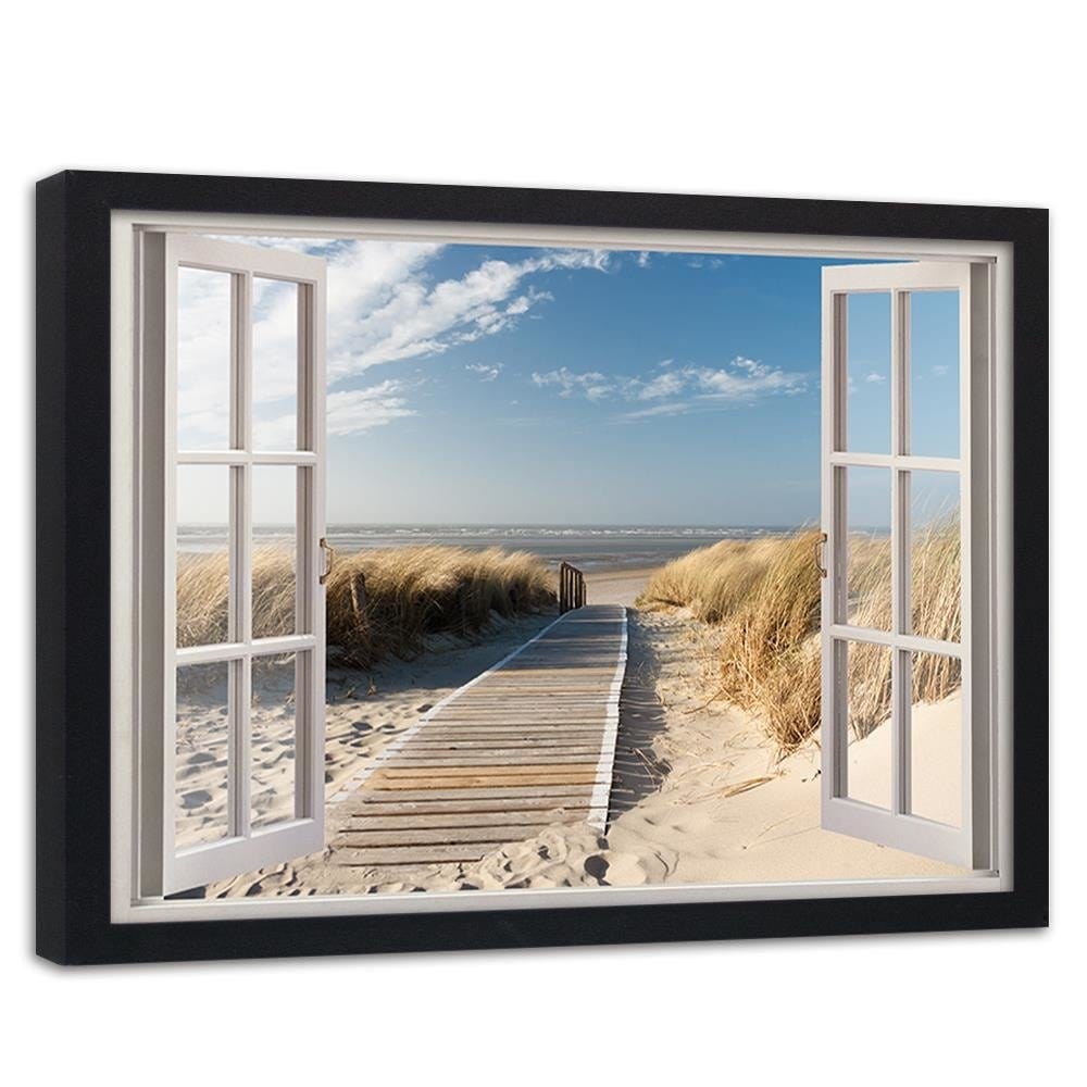 Glezna melnā rāmī - Opened Window To Way To The Beach Home Trends