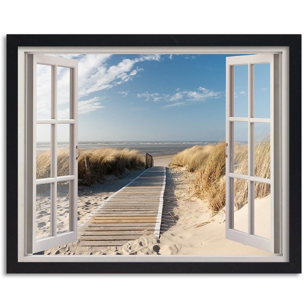 Glezna melnā rāmī - Opened Window To Way To The Beach Home Trends