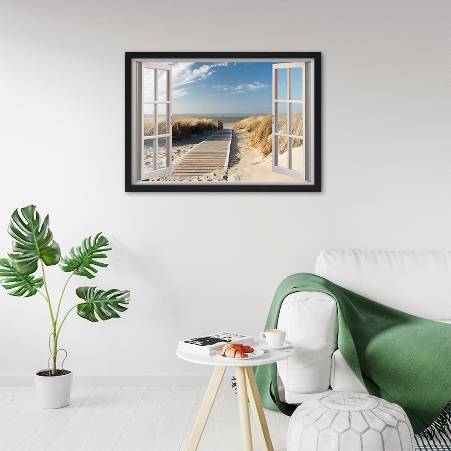 Glezna melnā rāmī - Opened Window To Way To The Beach Home Trends