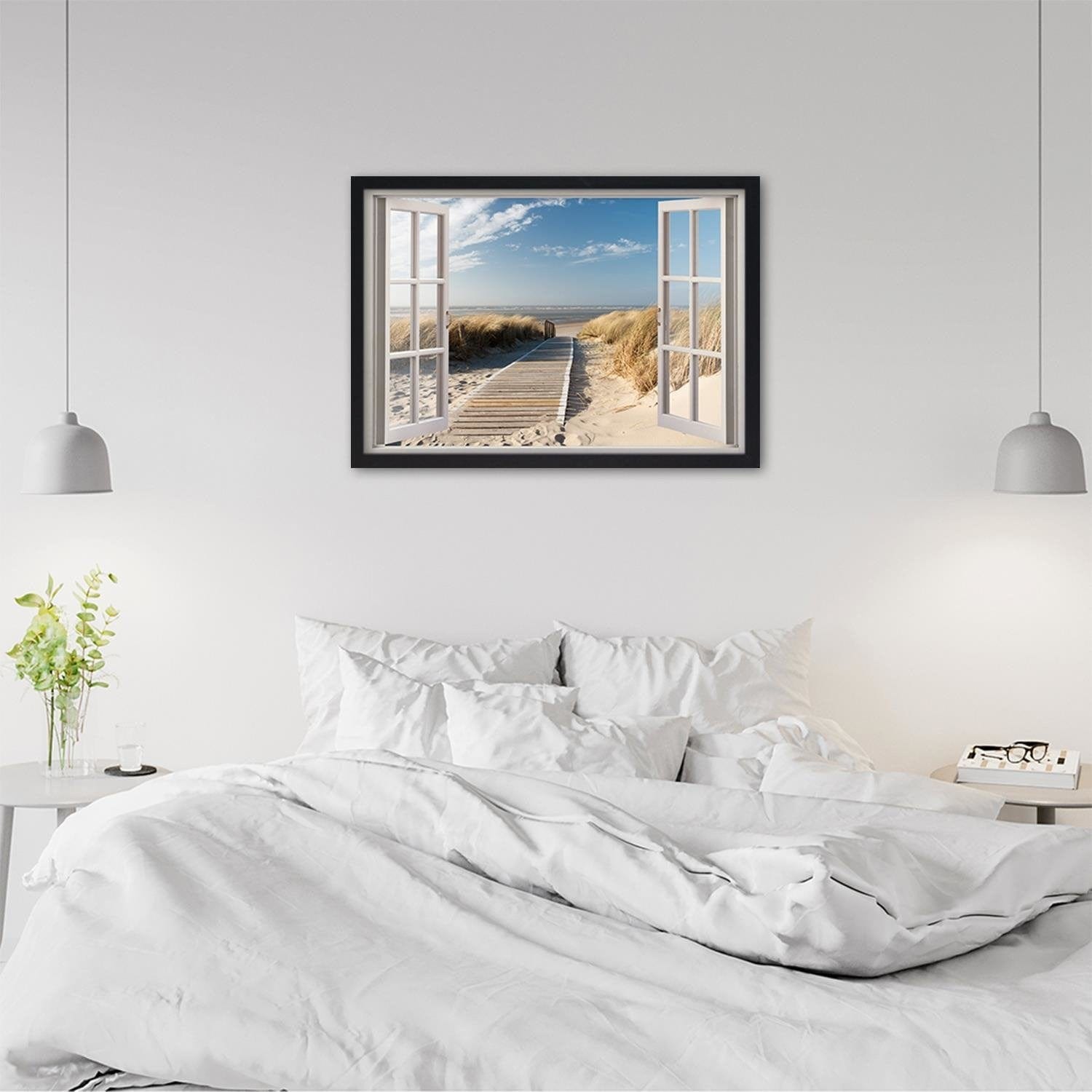 Glezna melnā rāmī - Opened Window To Way To The Beach Home Trends