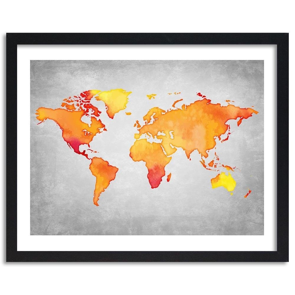 Glezna melnā rāmī - Orange World Map Home Trends