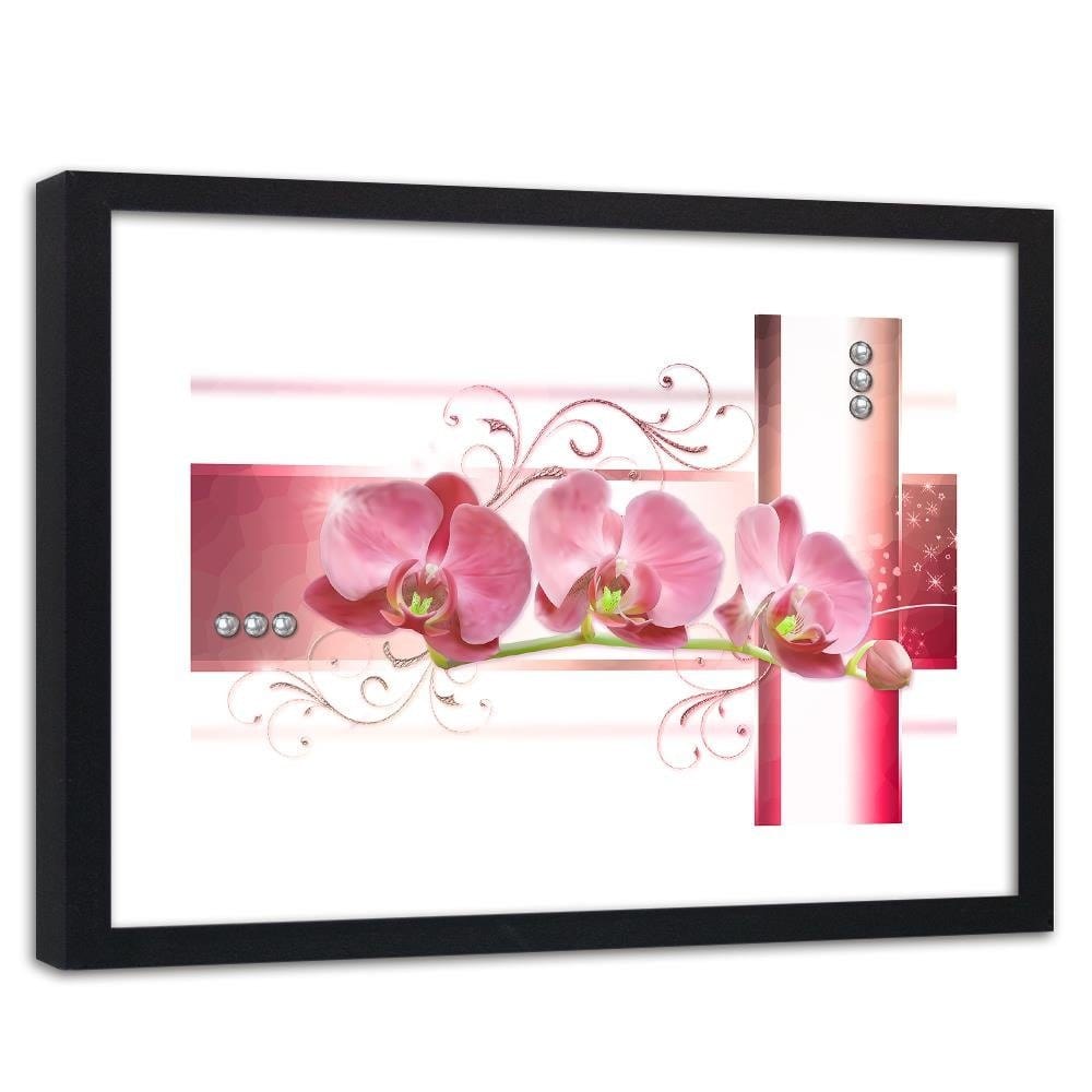 Glezna melnā rāmī - Orchids Abstraction Home Trends
