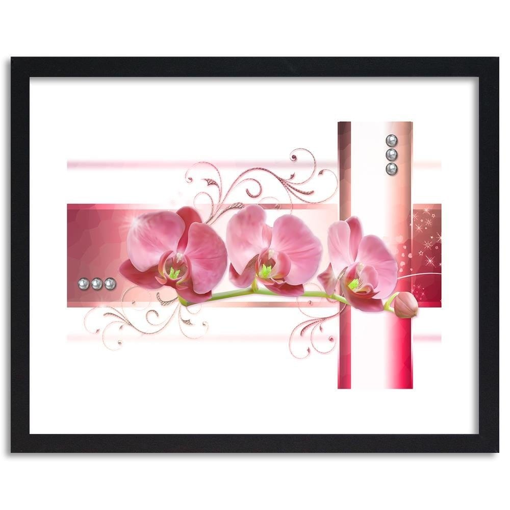 Glezna melnā rāmī - Orchids Abstraction Home Trends