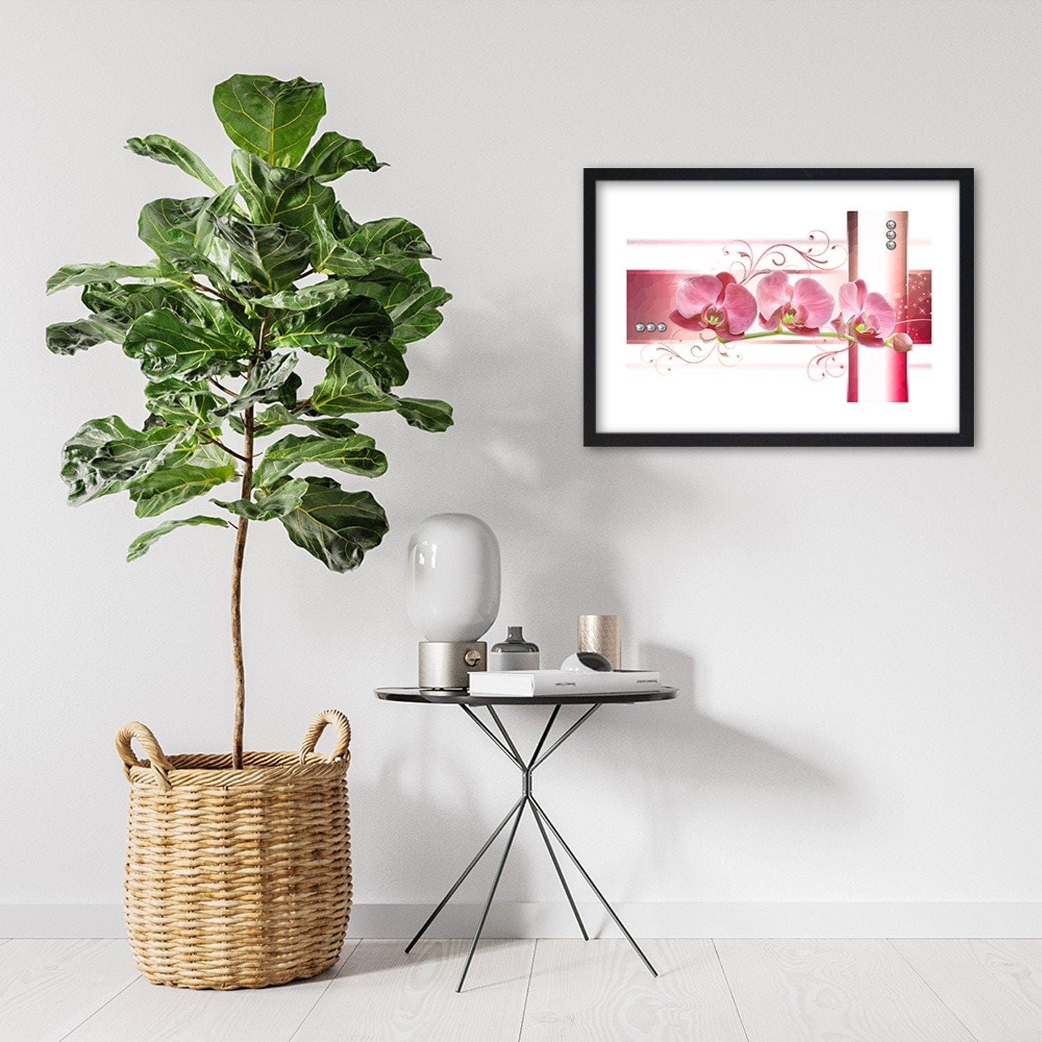 Glezna melnā rāmī - Orchids Abstraction Home Trends