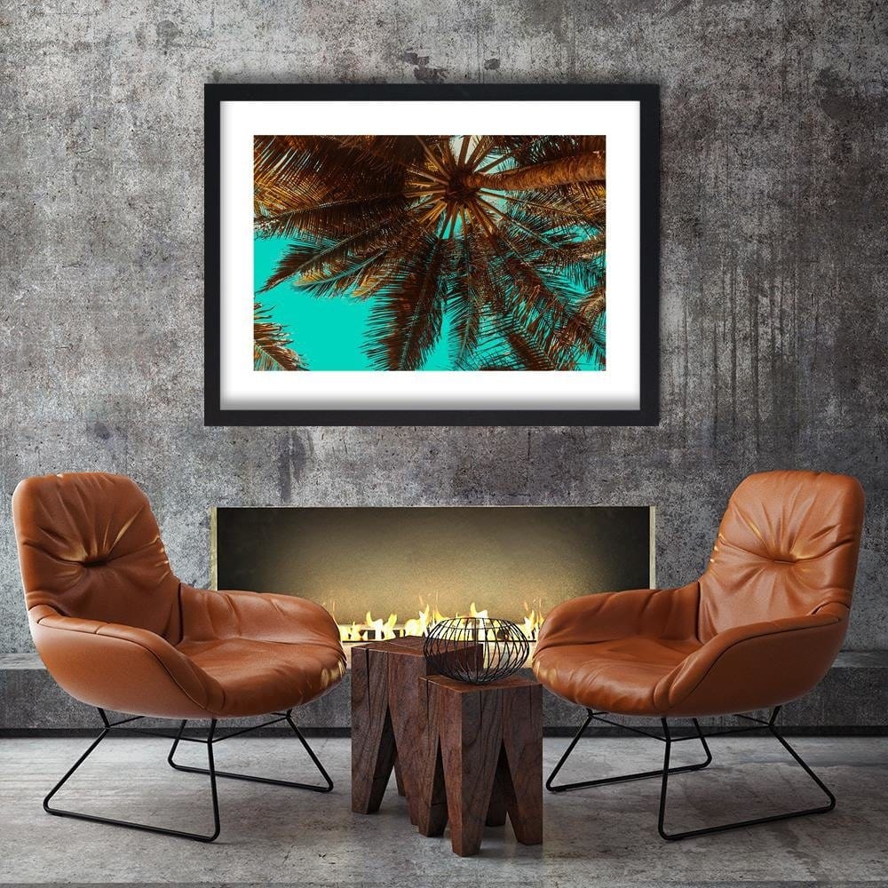 Glezna melnā rāmī - Palm Tree On A Turquoise Sky Home Trends