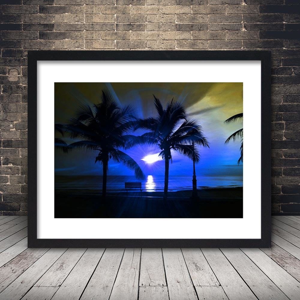 Glezna melnā rāmī - Palm Trees And Sun Rays Home Trends