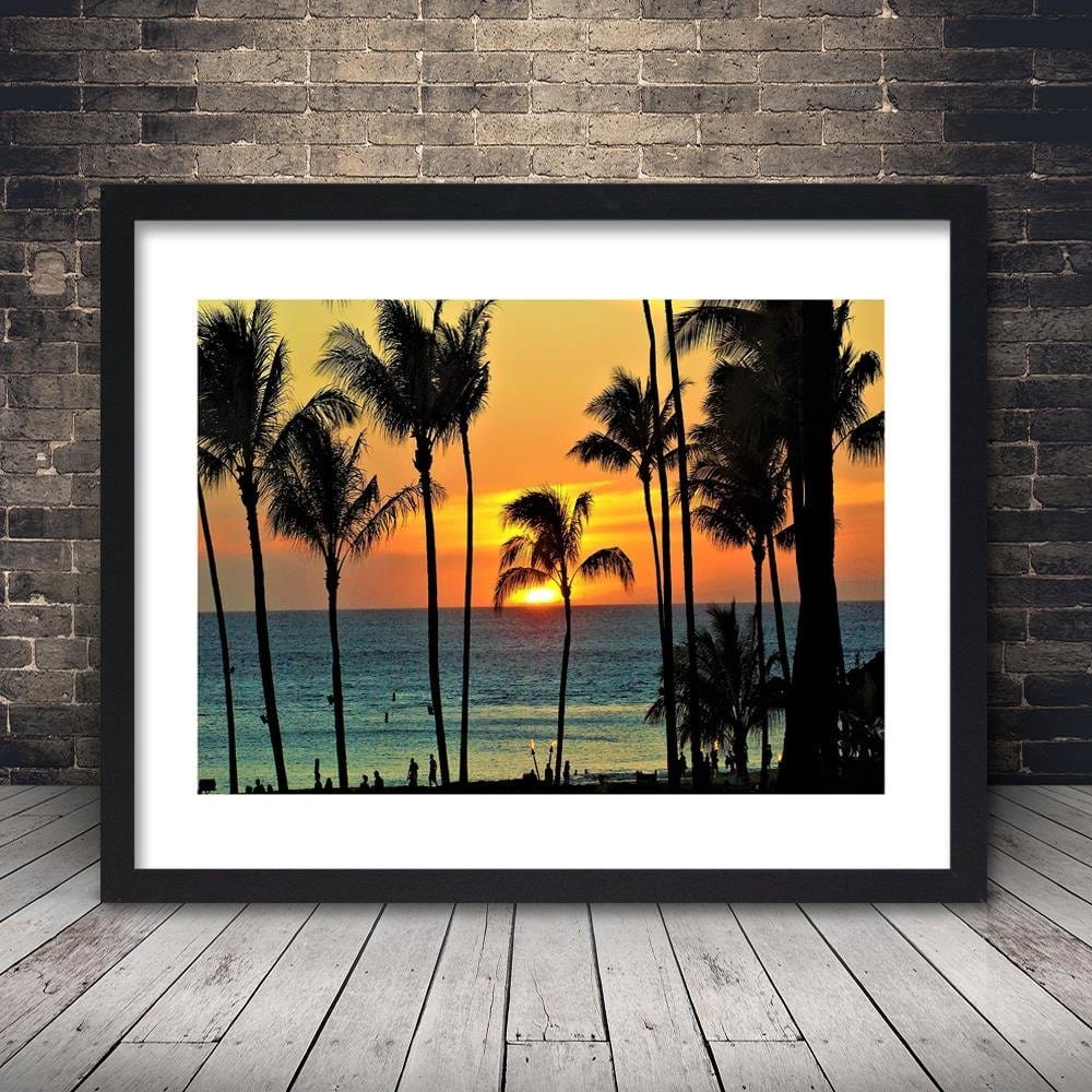 Glezna melnā rāmī - Palm Trees At Sunset Home Trends