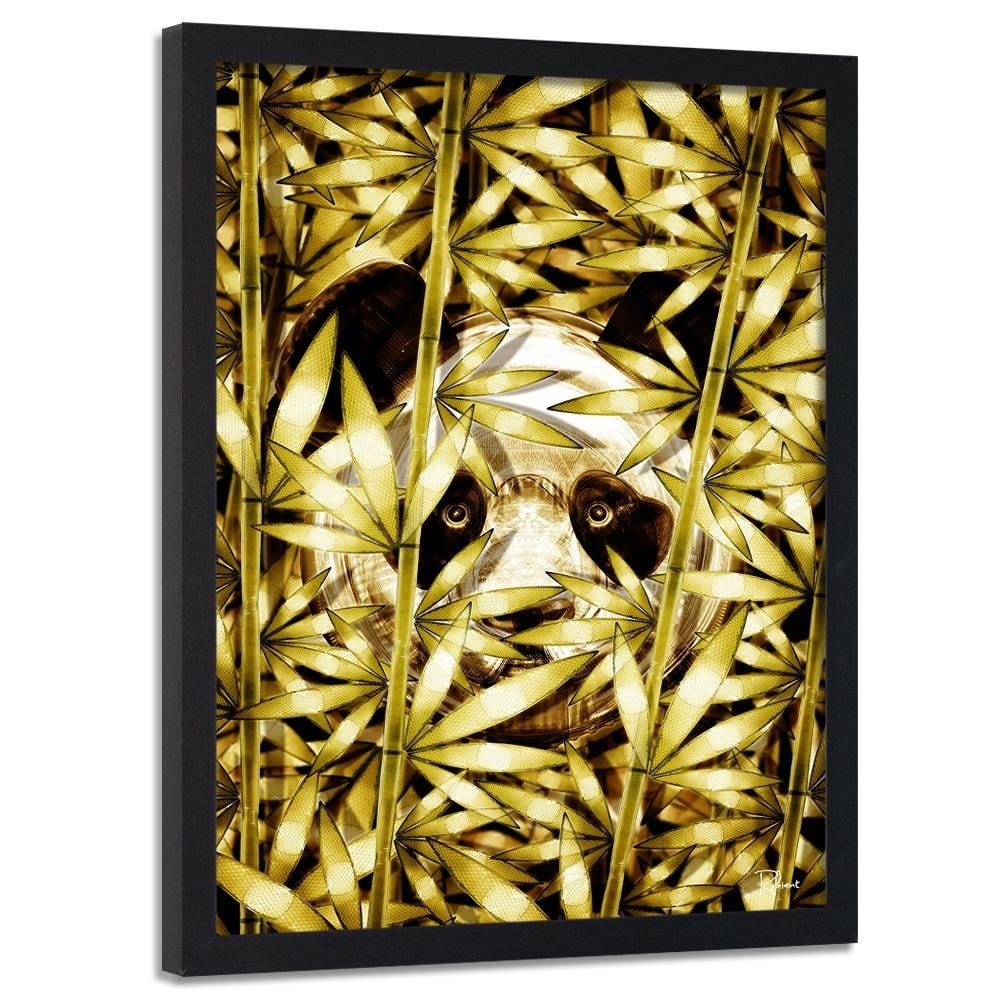 Glezna melnā rāmī - Panda Image Animal Print Gold  Home Trends