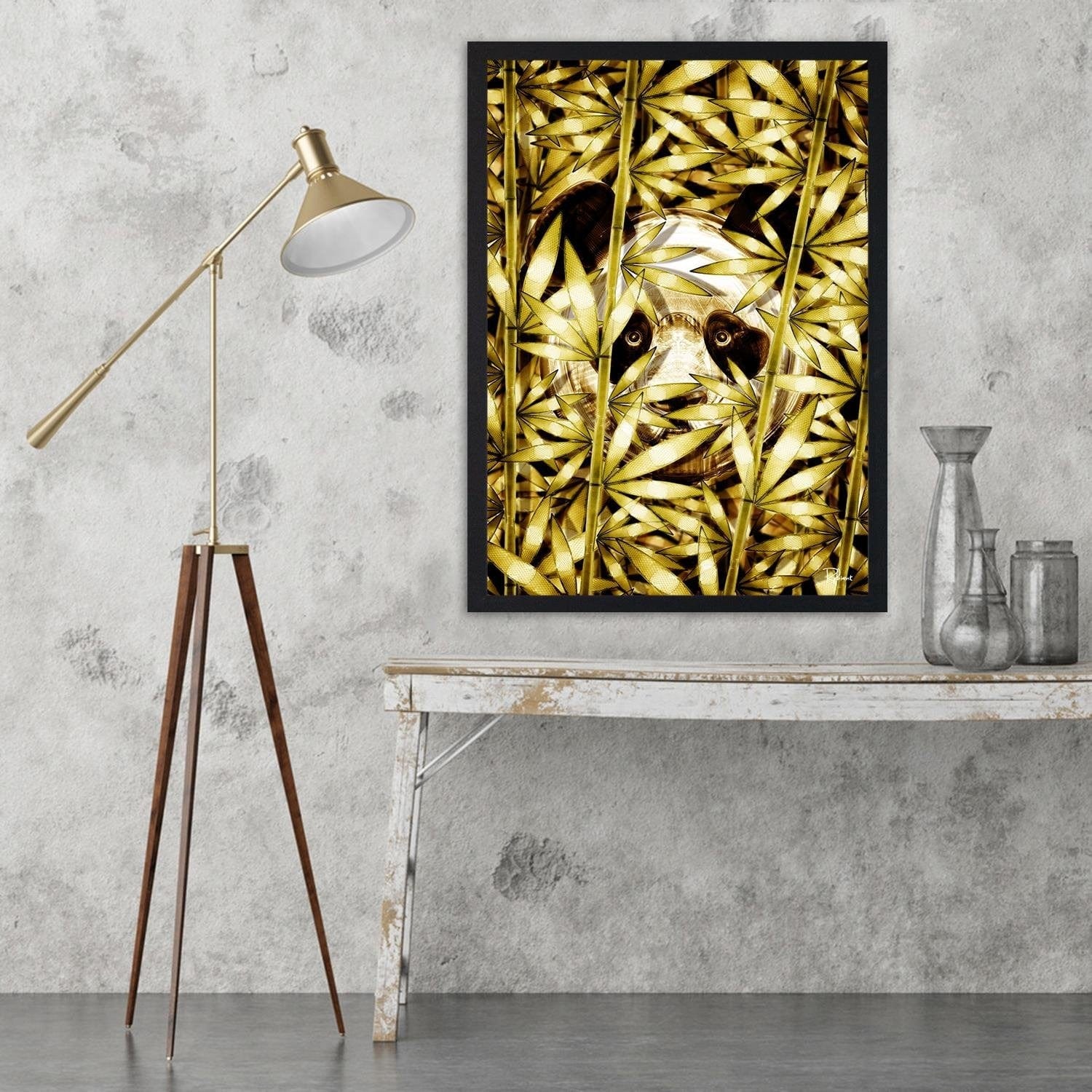 Glezna melnā rāmī - Panda Image Animal Print Gold  Home Trends