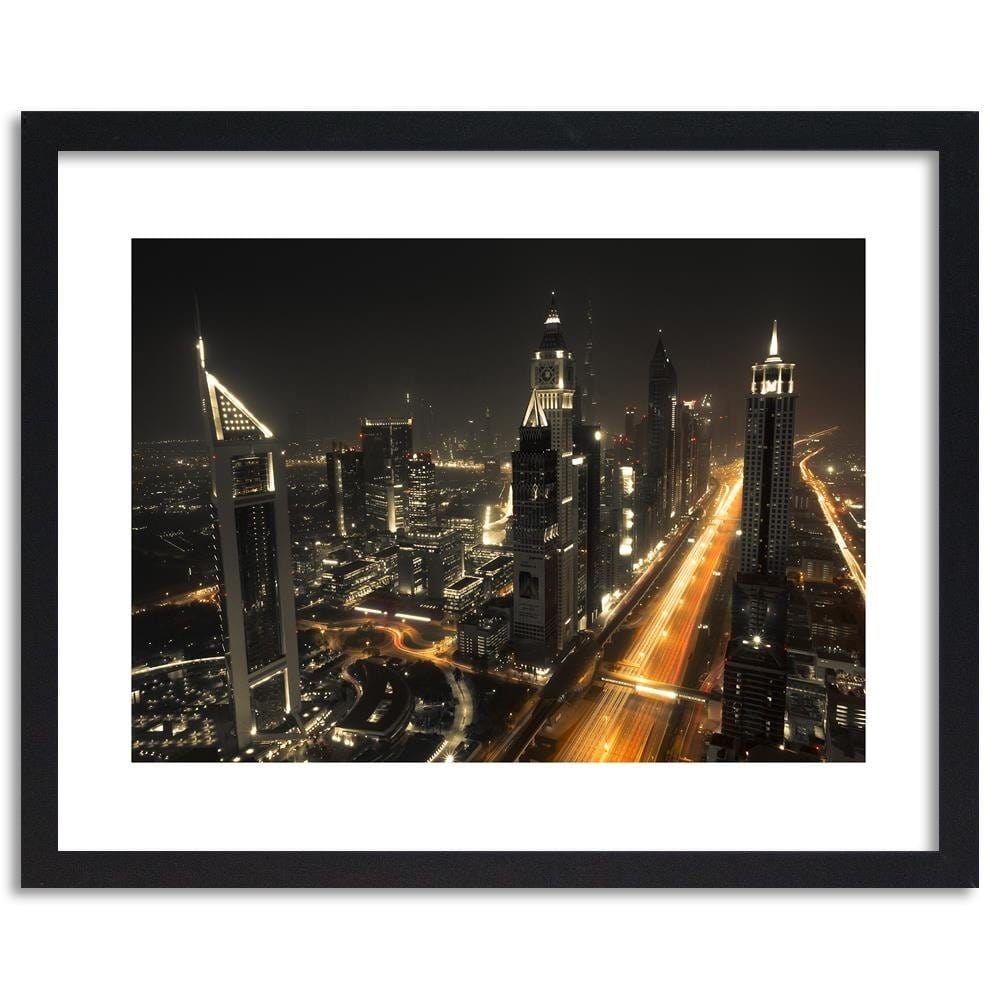 Glezna melnā rāmī - Panorama Of Dubai At Night Home Trends
