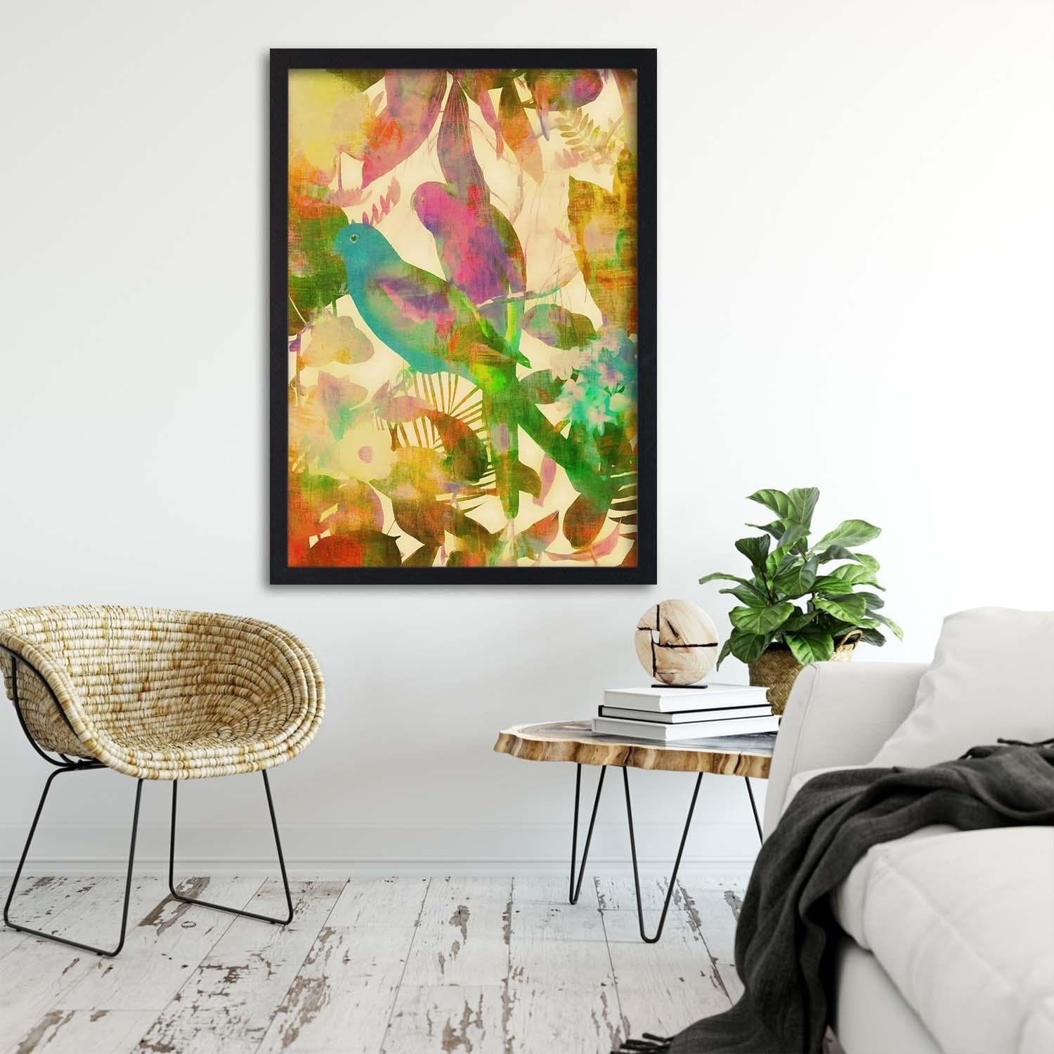 Glezna melnā rāmī - Parrot In The Leaves Home Trends