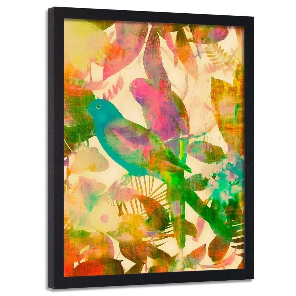 Glezna melnā rāmī - Parrot In The Leaves Home Trends