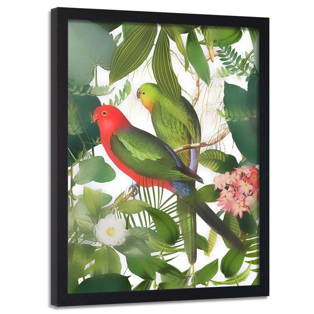 Glezna melnā rāmī - Parrots In The Leaves Home Trends