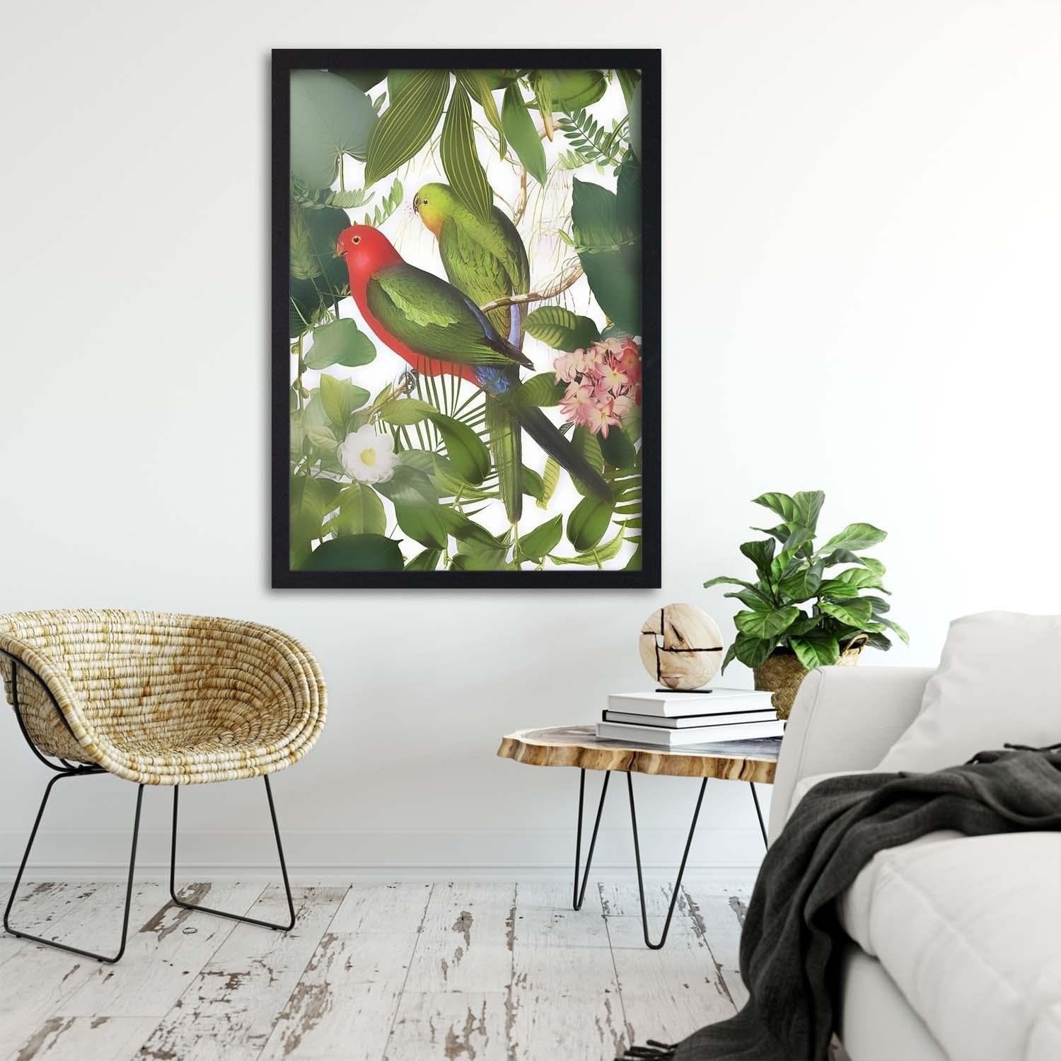 Glezna melnā rāmī - Parrots In The Leaves Home Trends