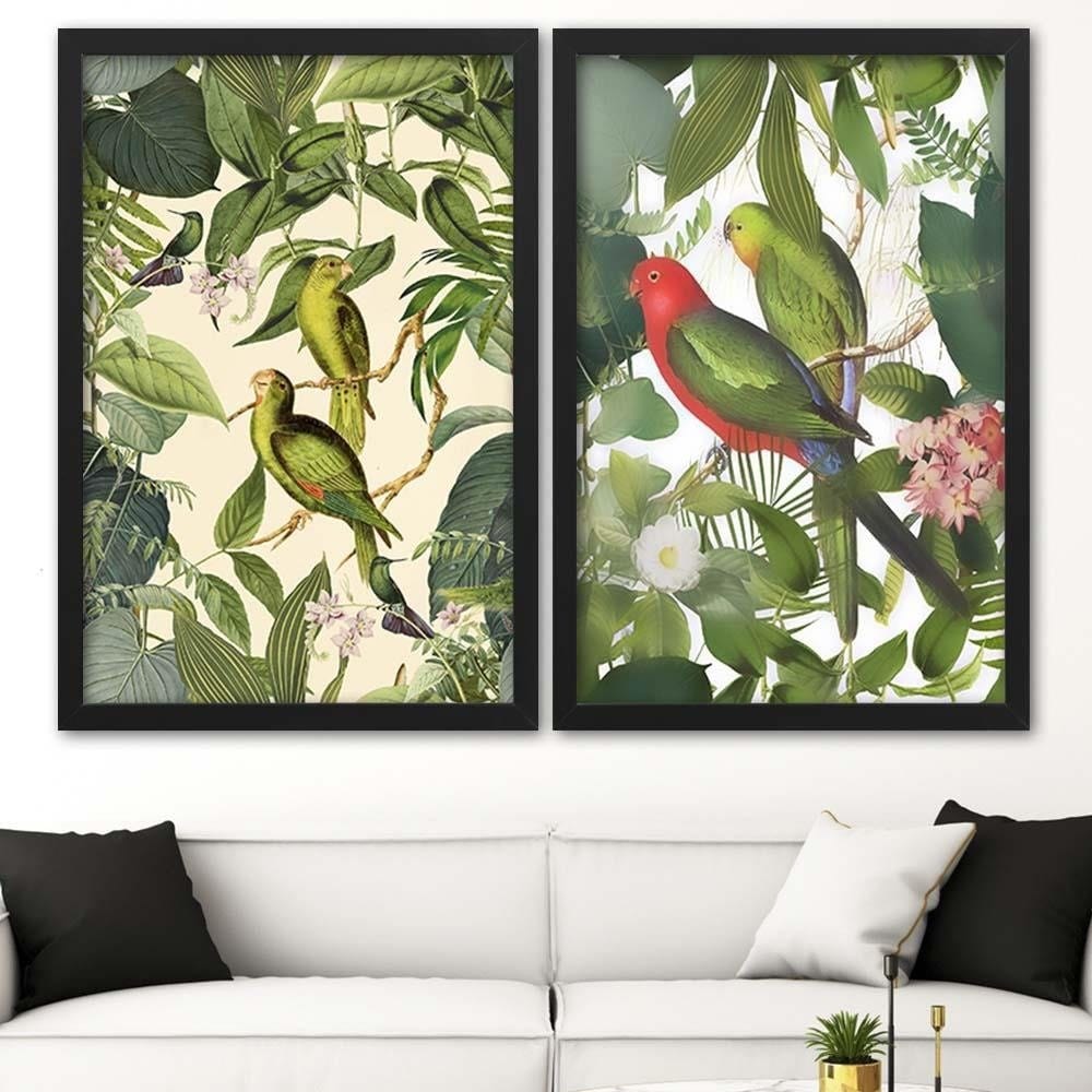 Glezna melnā rāmī - Parrots In The Leaves Home Trends