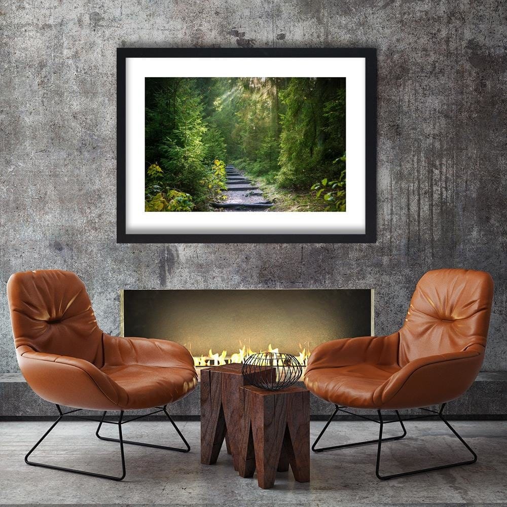 Glezna melnā rāmī - Path In Green Forest Home Trends