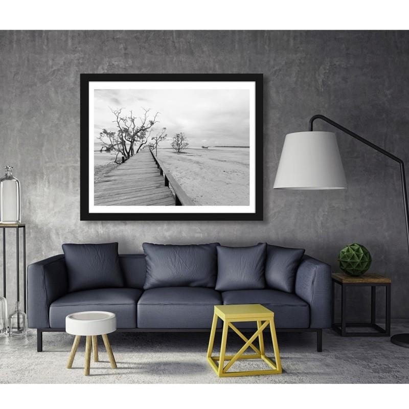 Glezna melnā rāmī - Picturesque landscape with a bridge Home Trends