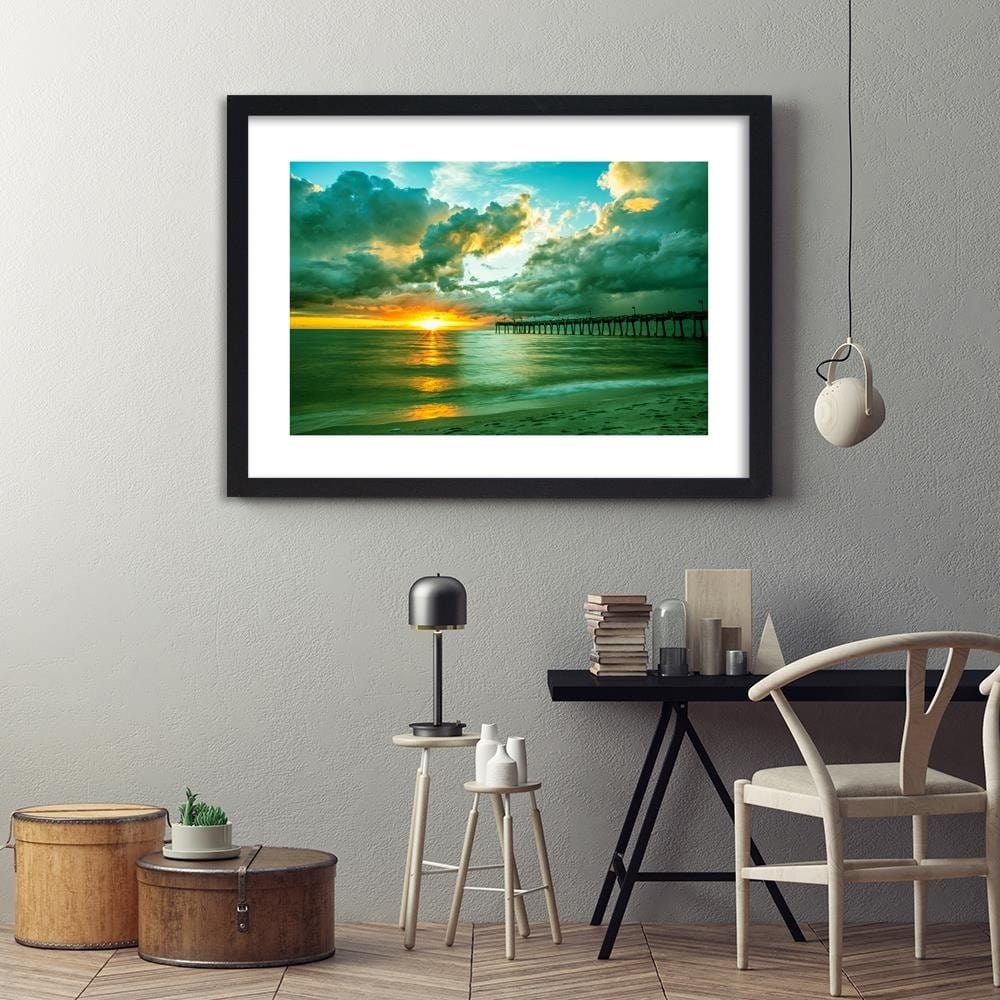Glezna melnā rāmī - Pier And Sunset 3 Home Trends