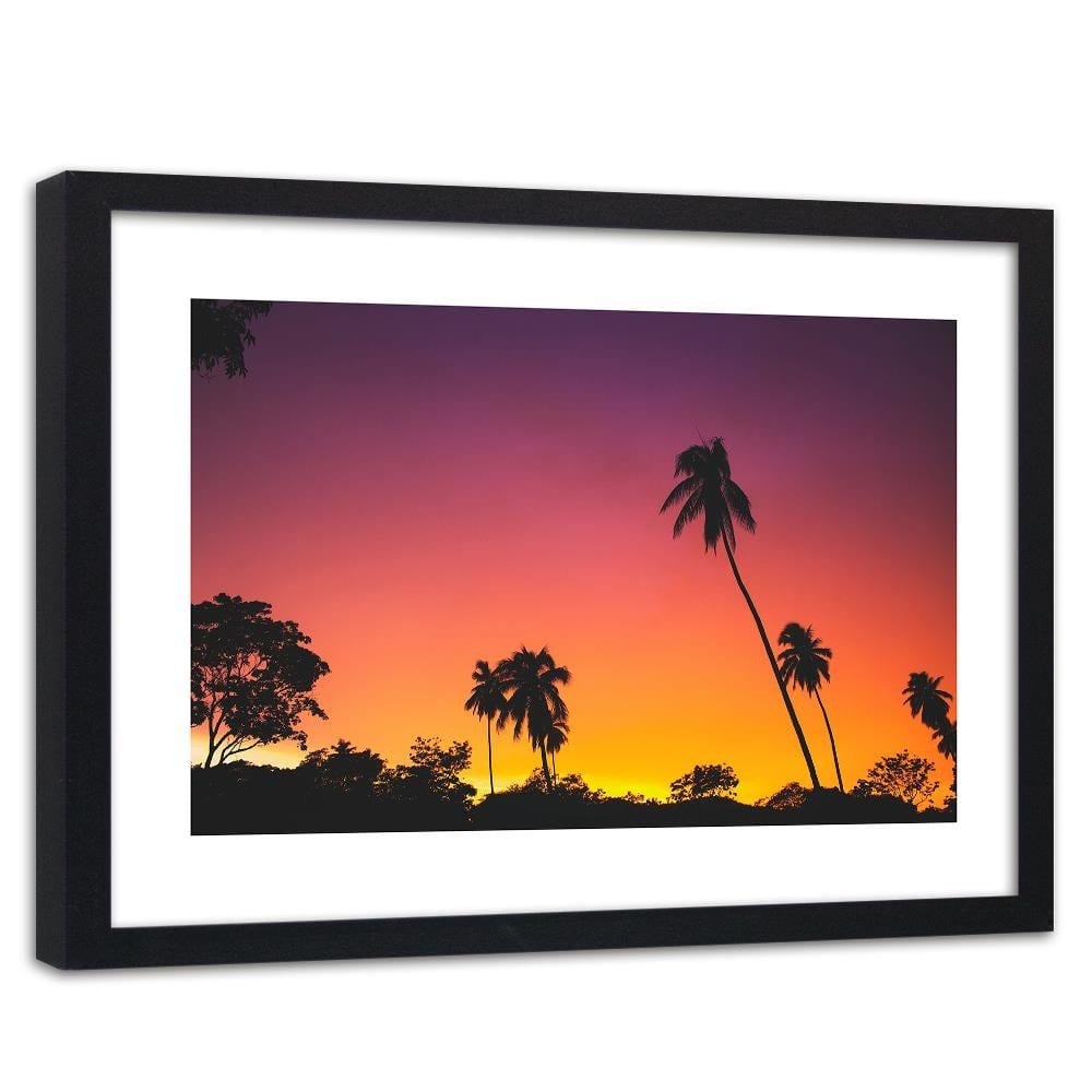Glezna melnā rāmī - Pink Sky And Palm Trees Home Trends