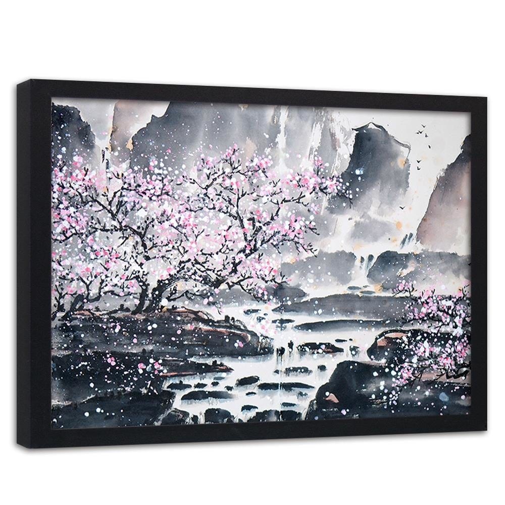 Glezna melnā rāmī - Pink Trees Home Trends
