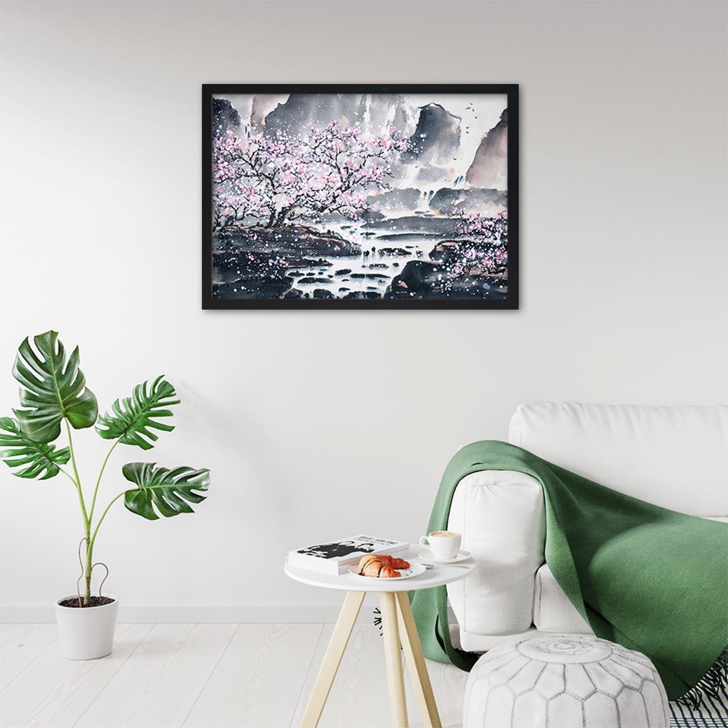 Glezna melnā rāmī - Pink Trees Home Trends