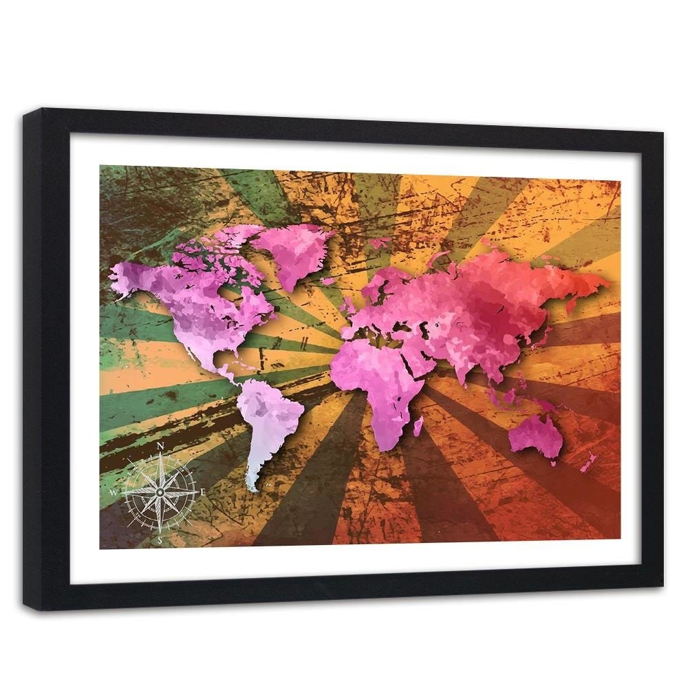 Glezna melnā rāmī - Pink Vintage World Map Home Trends