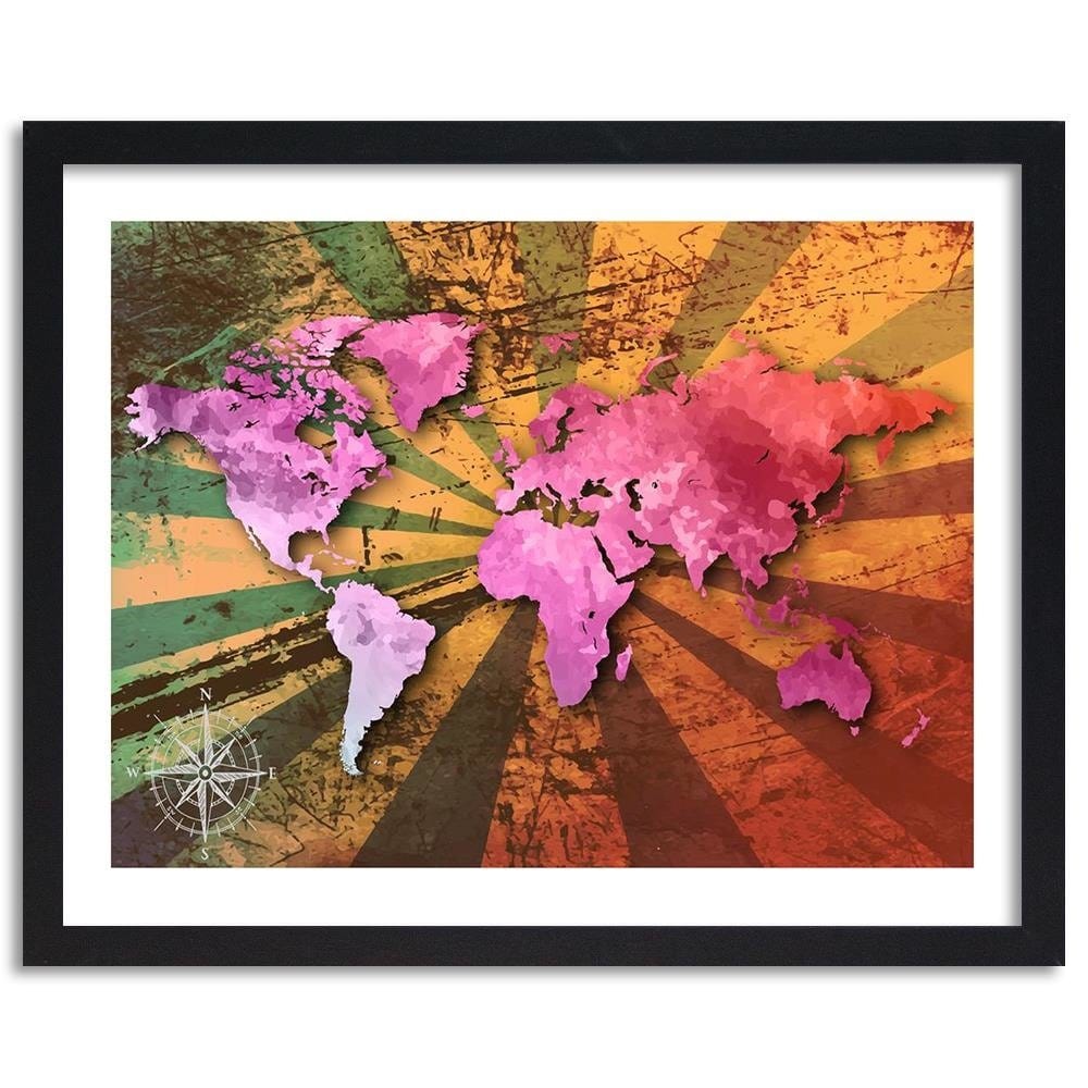 Glezna melnā rāmī - Pink Vintage World Map Home Trends
