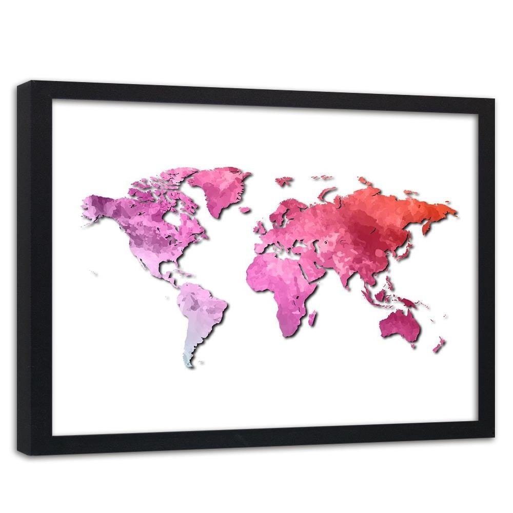 Glezna melnā rāmī - Pink World Map Home Trends