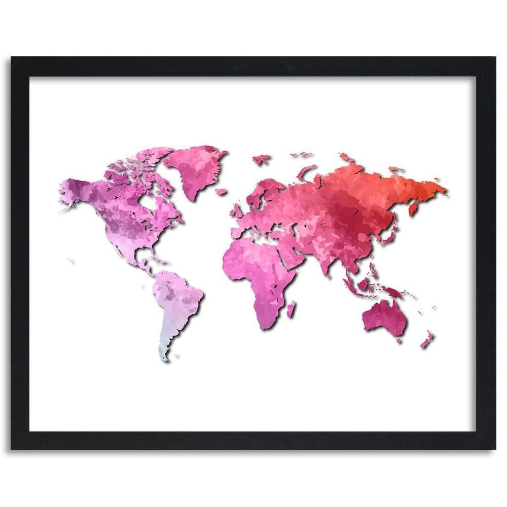 Glezna melnā rāmī - Pink World Map Home Trends