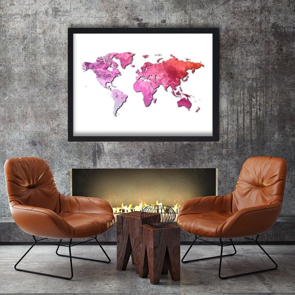 Glezna melnā rāmī - Pink World Map Home Trends