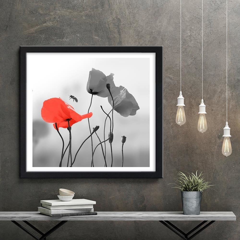 Glezna melnā rāmī - Poppies And Bee Home Trends