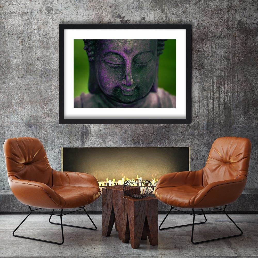 Glezna melnā rāmī - Purple Buddha Head Home Trends