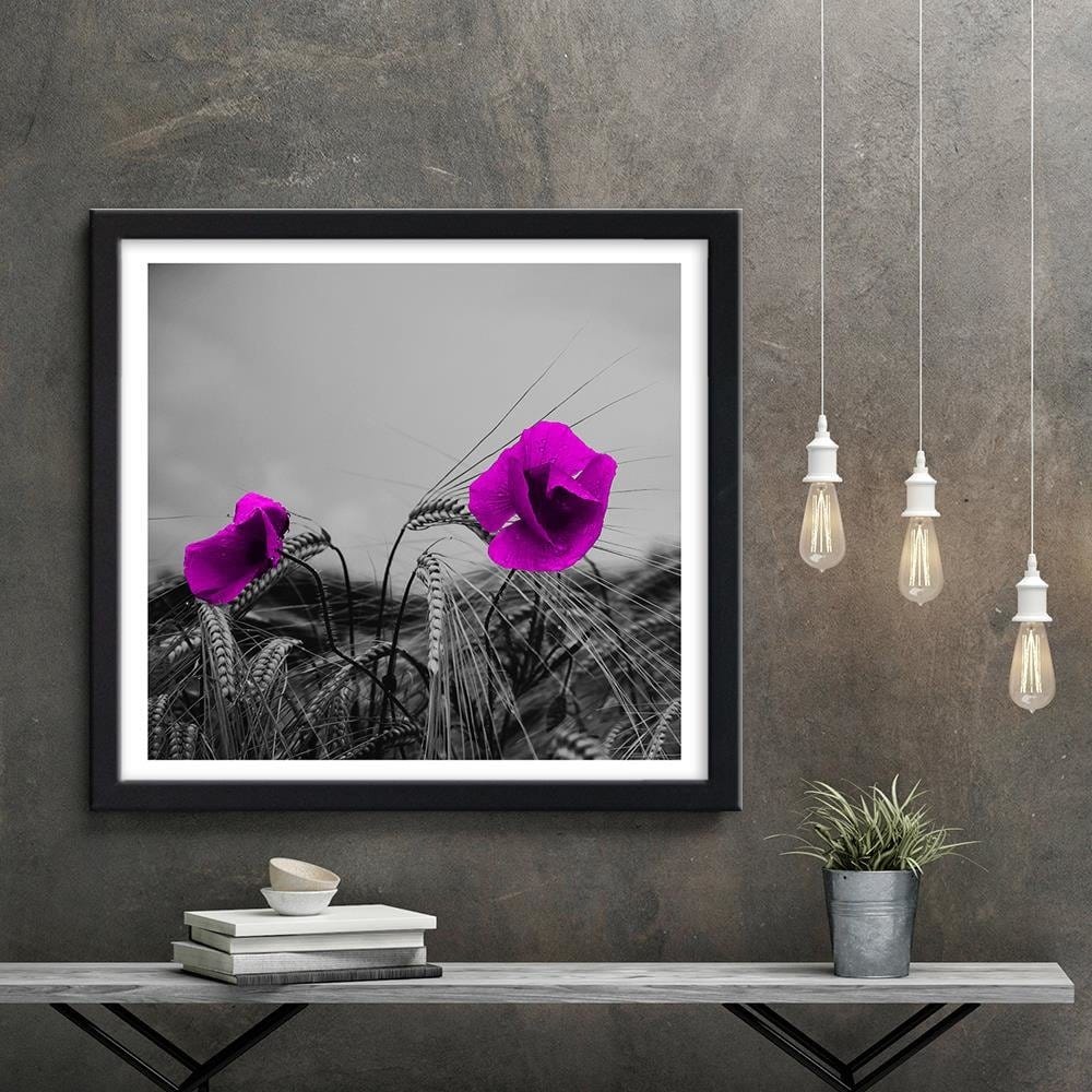 Glezna melnā rāmī - Purple Poppies And Corn Home Trends