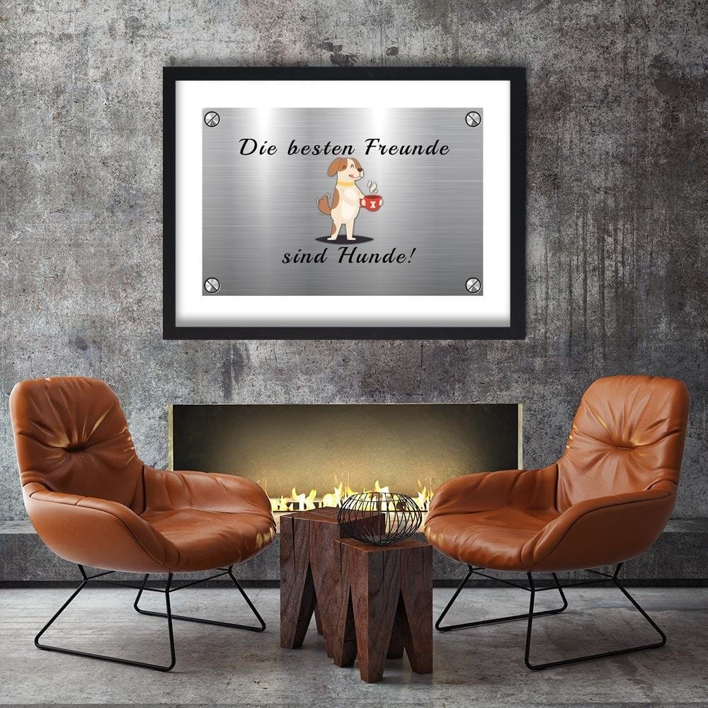 Glezna melnā rāmī - Quote Dog With A Cup Home Trends