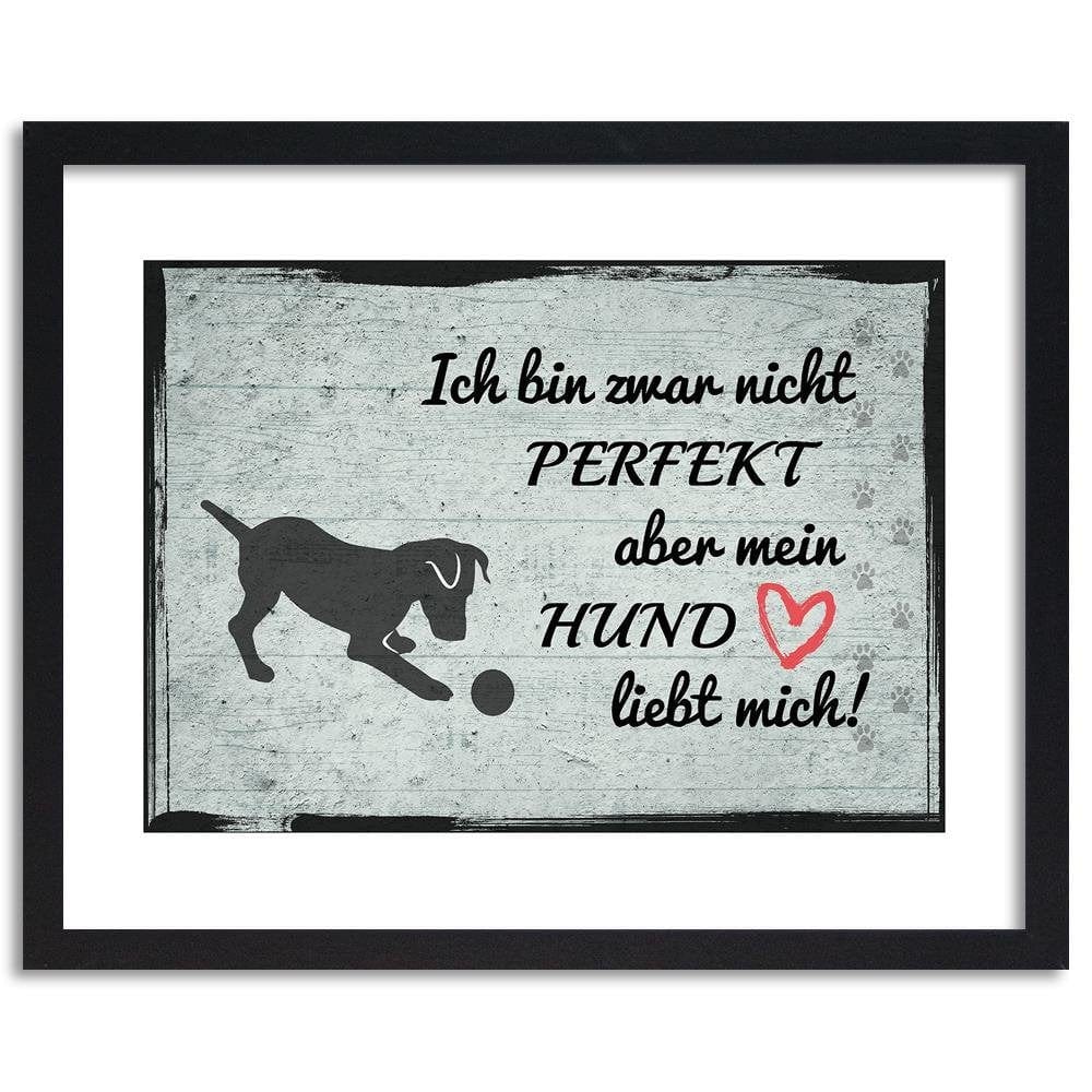 Glezna melnā rāmī - Quote Dog With Ball Home Trends