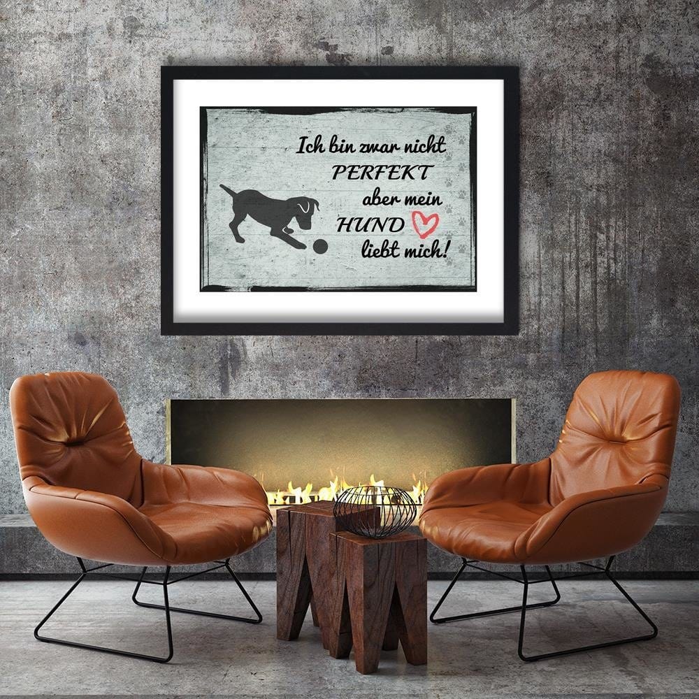 Glezna melnā rāmī - Quote Dog With Ball Home Trends