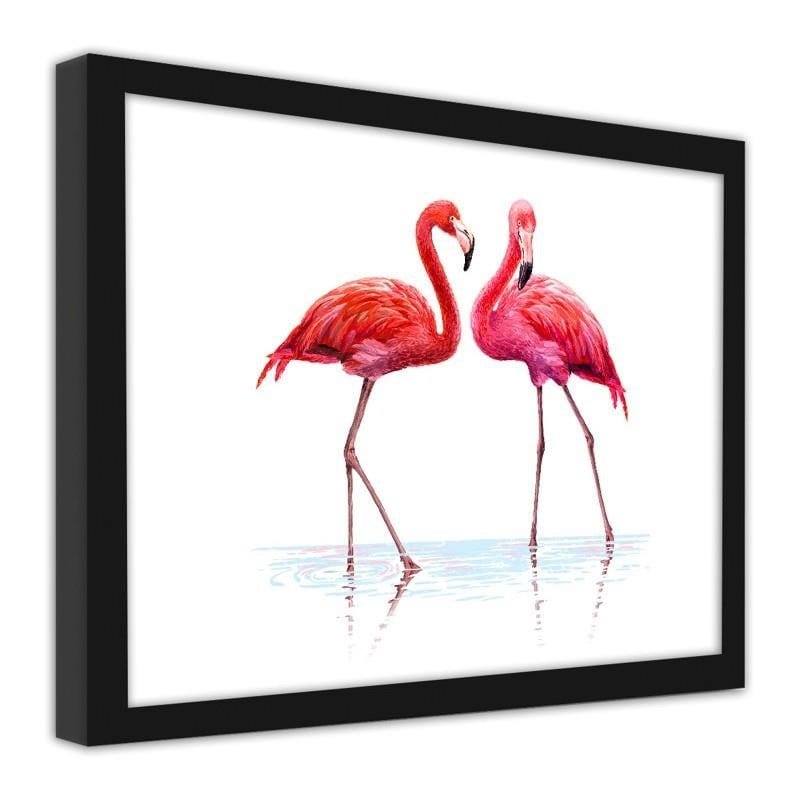 Glezna melnā rāmī - Realistic illustration of flamingos standing in the water Home Trends