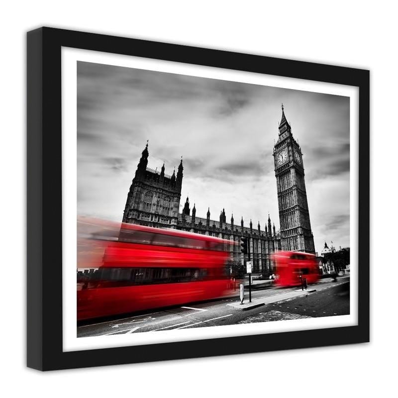 Glezna melnā rāmī - Red buses on the move and Big Ben Home Trends