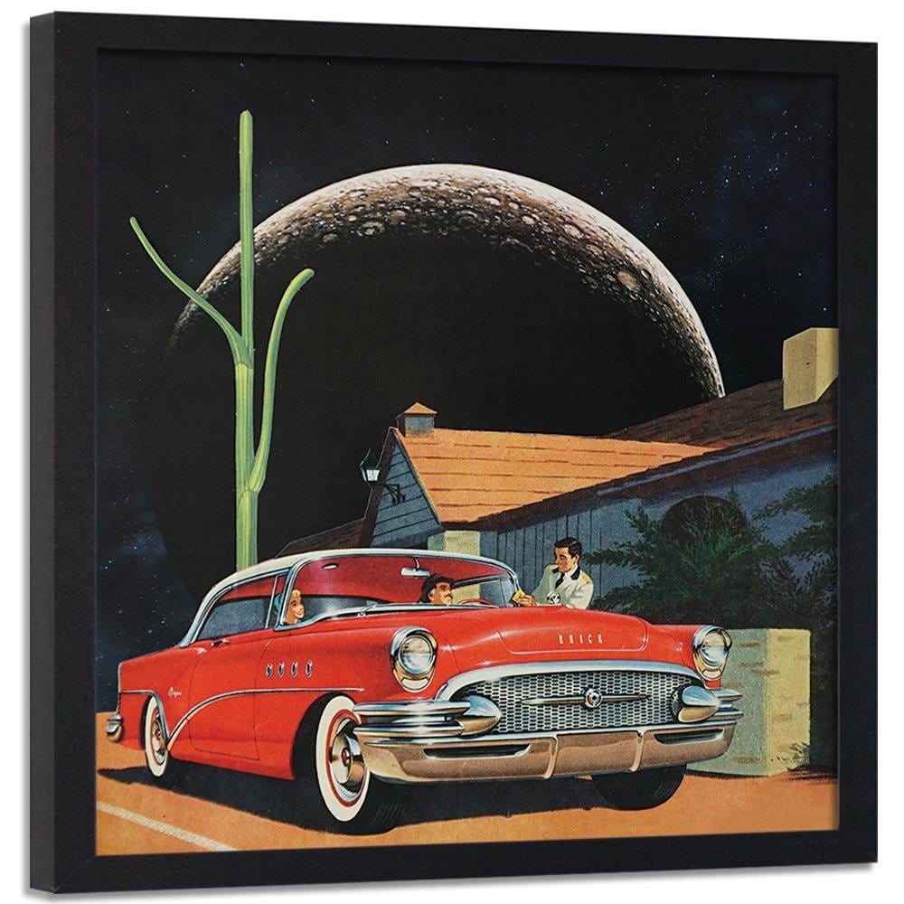 Glezna melnā rāmī - Red Car And The Moon Home Trends