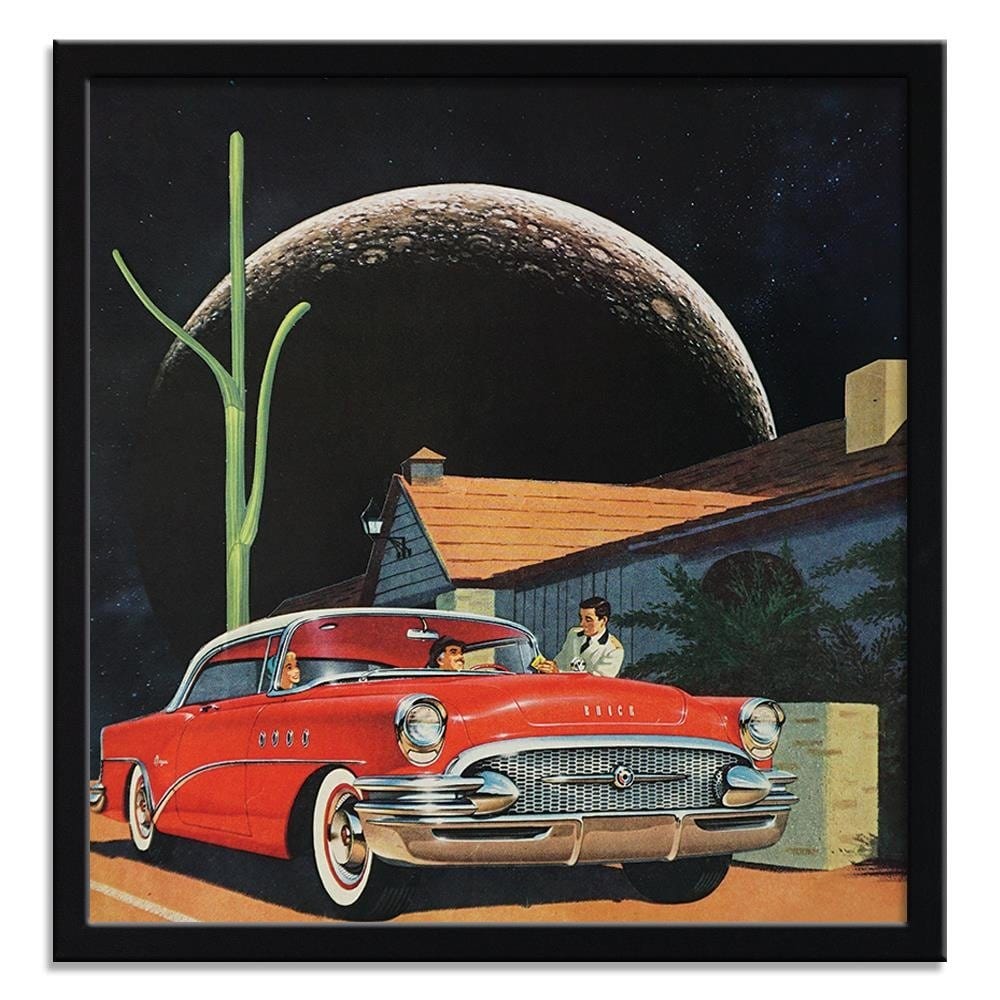 Glezna melnā rāmī - Red Car And The Moon Home Trends