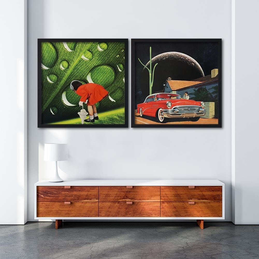Glezna melnā rāmī - Red Car And The Moon Home Trends