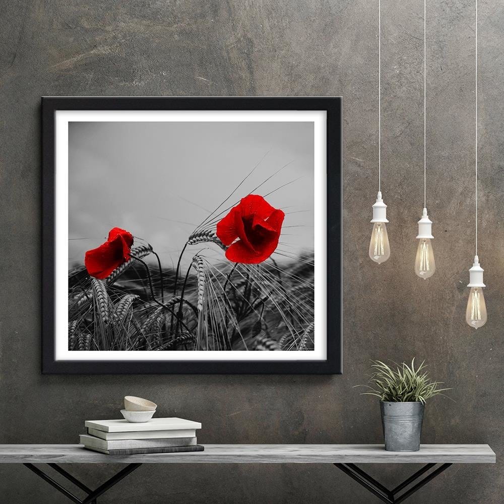 Glezna melnā rāmī - Red Poppies And Corn Home Trends