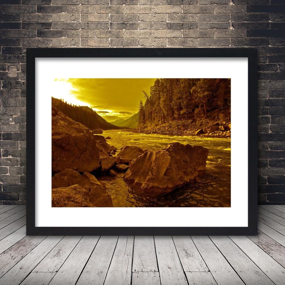 Glezna melnā rāmī - River In The Mountains Sepia Home Trends