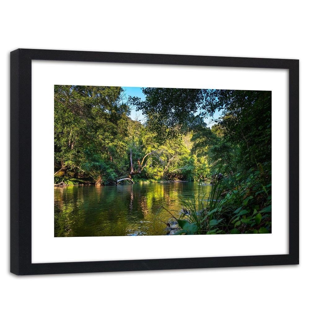 Glezna melnā rāmī - River In Tropical Forest  Home Trends