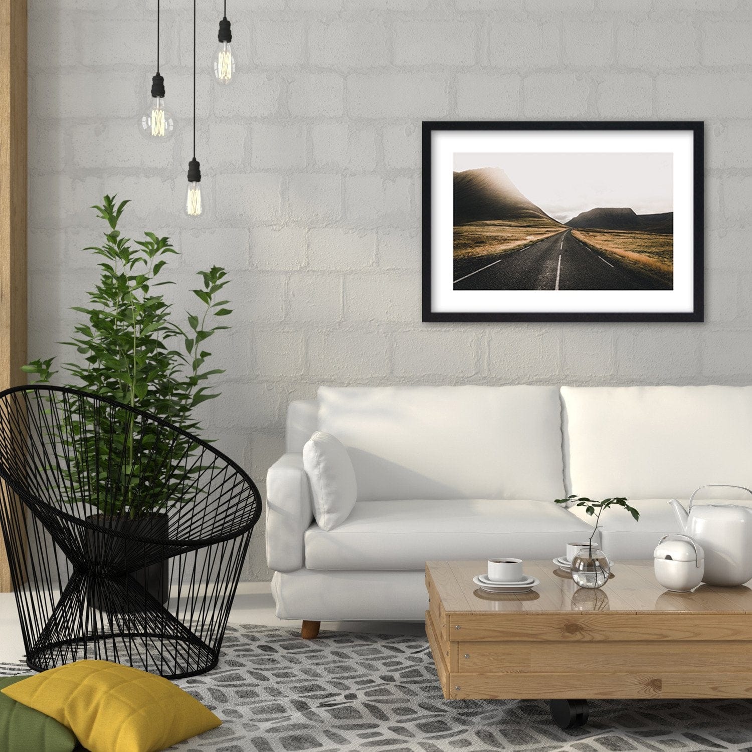 Glezna melnā rāmī - Road And Mountains Home Trends