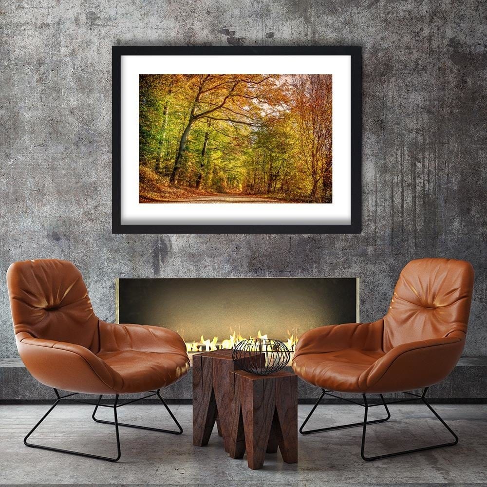 Glezna melnā rāmī - Road In The Autumn Forest Home Trends