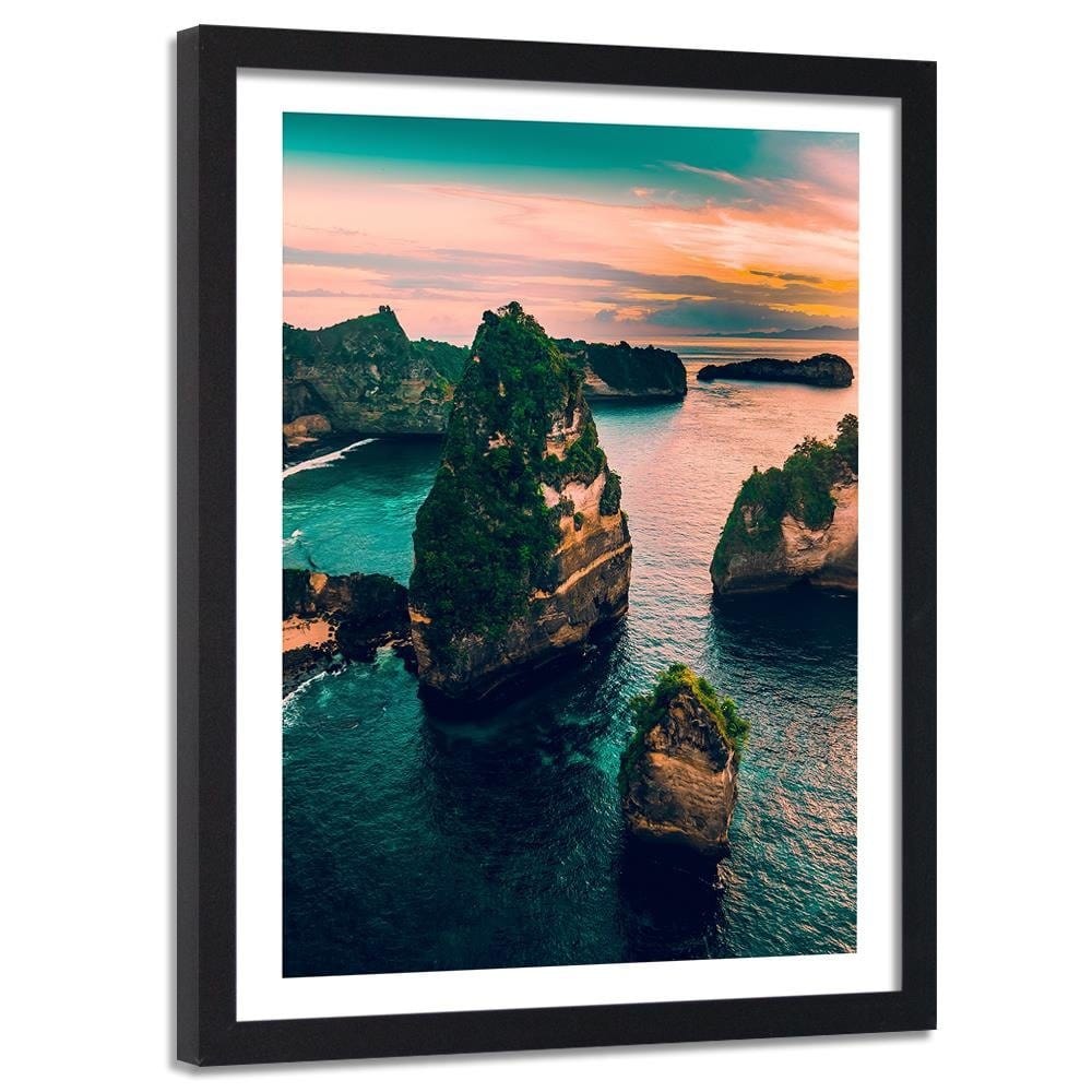 Glezna melnā rāmī - Rocks In The Turquoise Ocean Home Trends