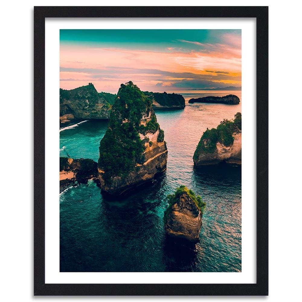 Glezna melnā rāmī - Rocks In The Turquoise Ocean Home Trends