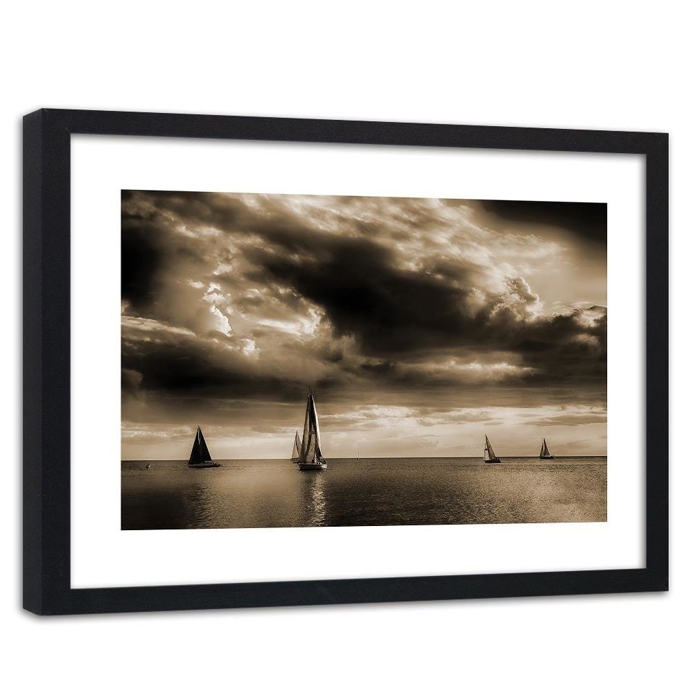Glezna melnā rāmī - Sailboats At Sea 1 Home Trends